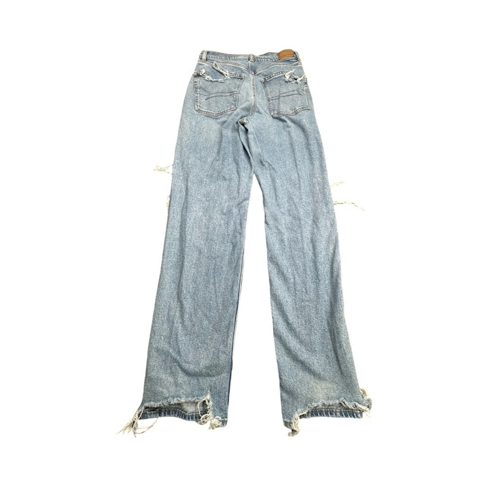 American Eagle Jeans Womens 6 Blue Highest Rise Baggy Straight Ripped Distressed - Picture 2 of 15